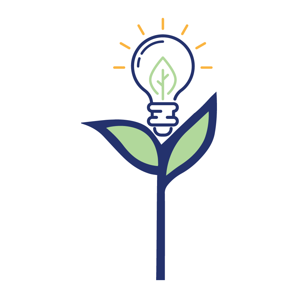 A light bulb atop a Drexel Smart House-style stem. 'Energy' core value logo